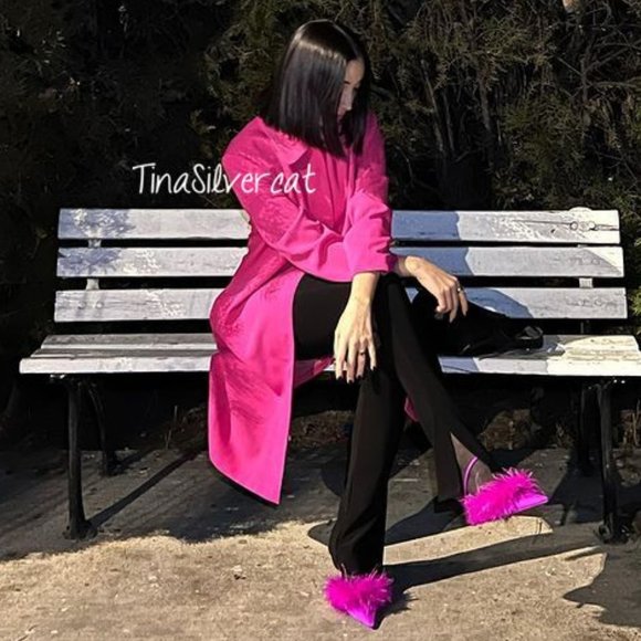 Zara Feather Detail Slingback Heels Fuchsia NWT - Picture 11 of 17